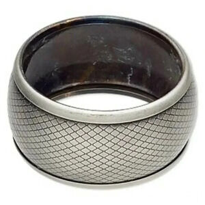 Antiqued Silver Steel Weathered Look Diamond Pattern 40mm Wide Bangle Bracelet